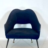 Vintage Italian blue fabric and brass armchair from 50s