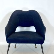 Vintage Italian blue fabric and brass armchair from 50s