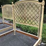 Pair of twin bed Louis XVI caned painted patinated