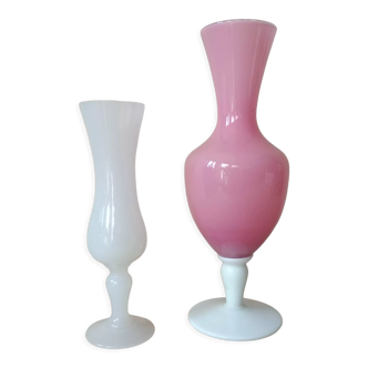 Vintage blown opaline vase duo