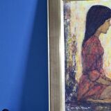Huile sur panneau originale suédoise du milieu du siècle « portrait d'une fille » par björn larsen - vintage et encadrée