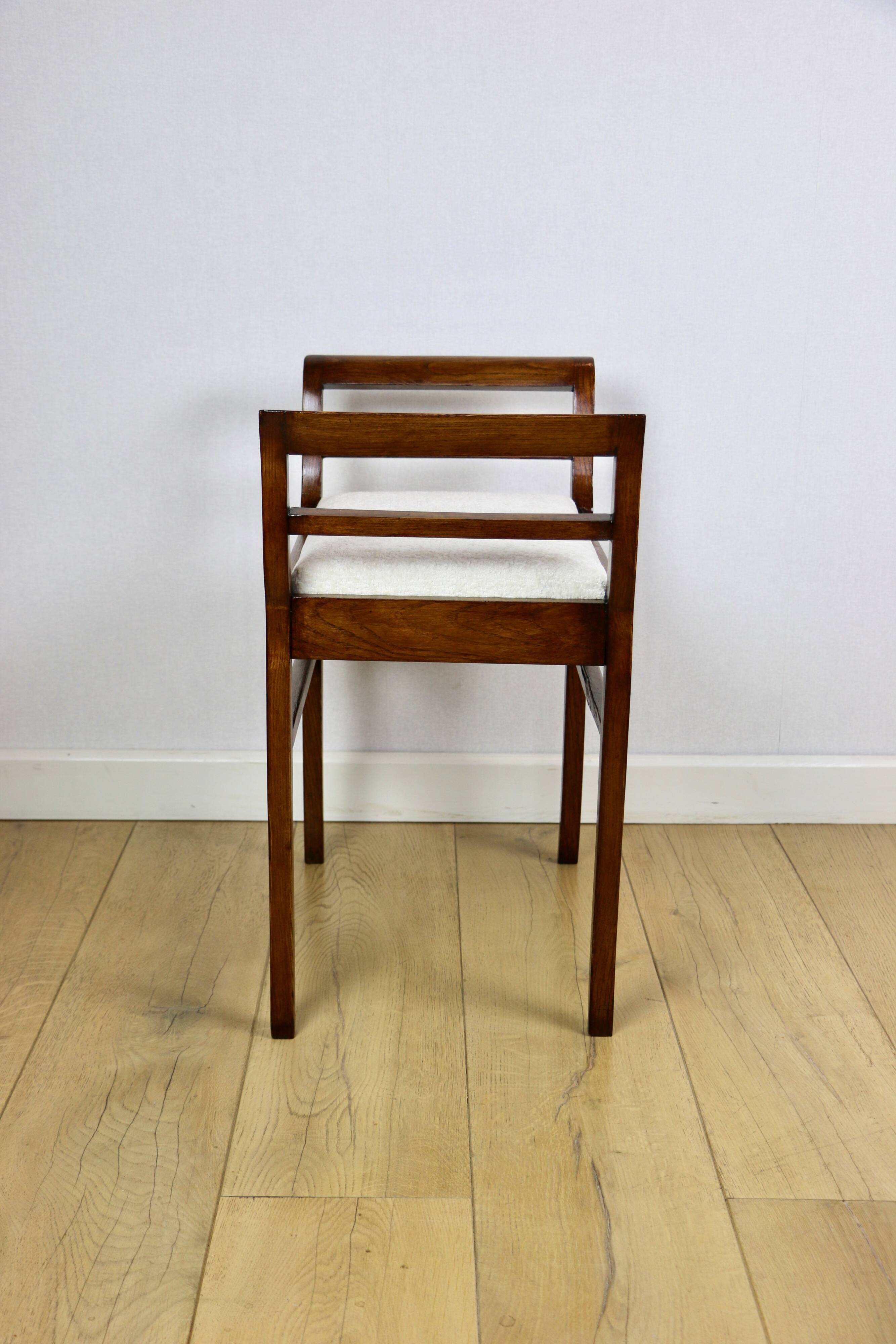 Stool seat white-cream velvet fabric oak Art Deco
