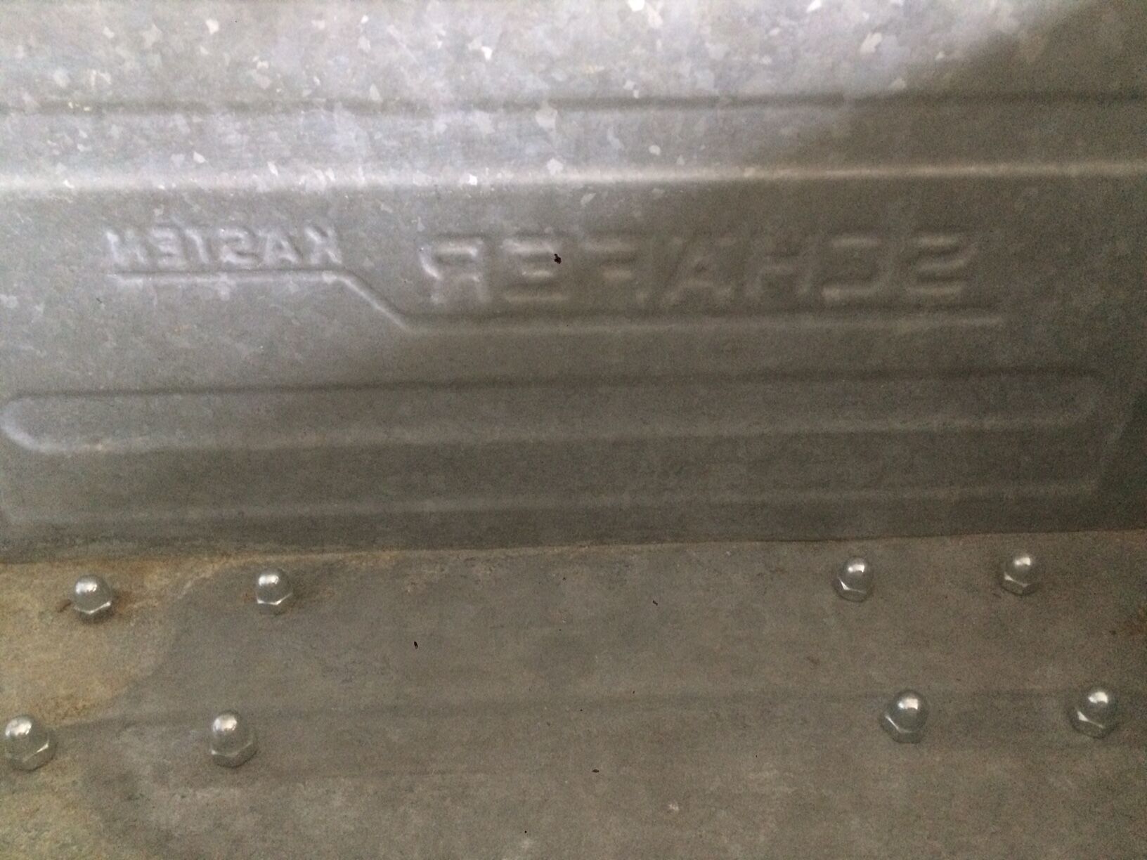 Metal storage box, Schafer Kasten, on wheels