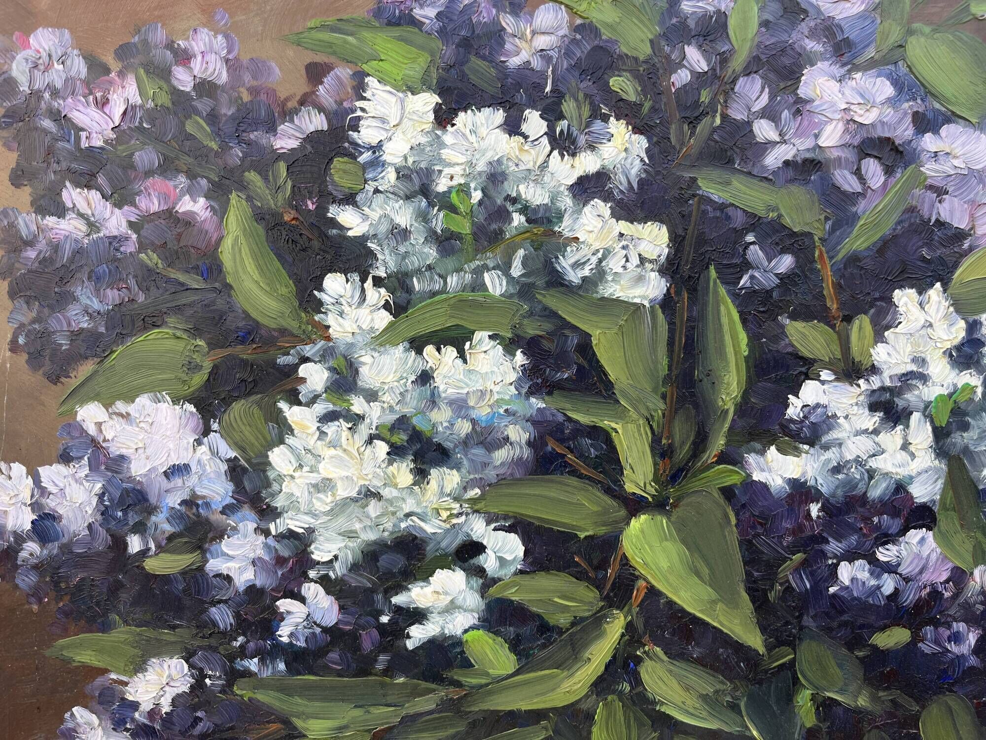 Painting signed G. Evrard – Bouquet of lilacs in a vase