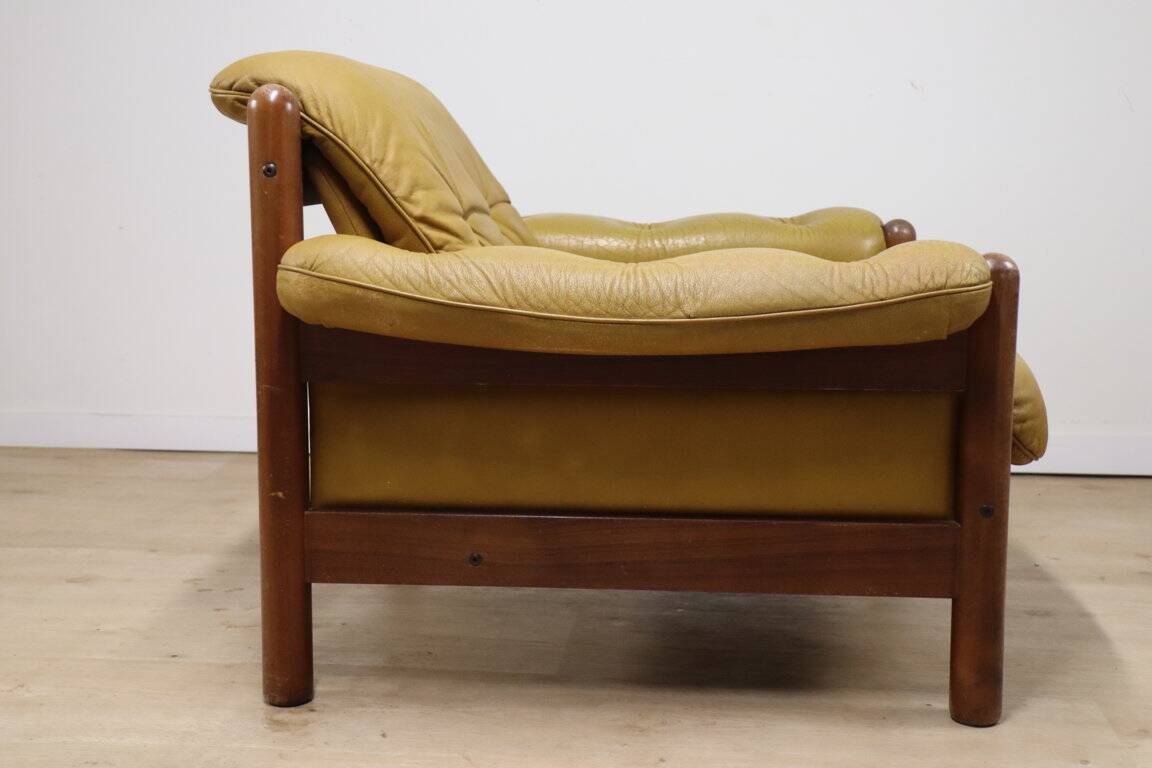 Scandinavian leather and beech armchair, 1960