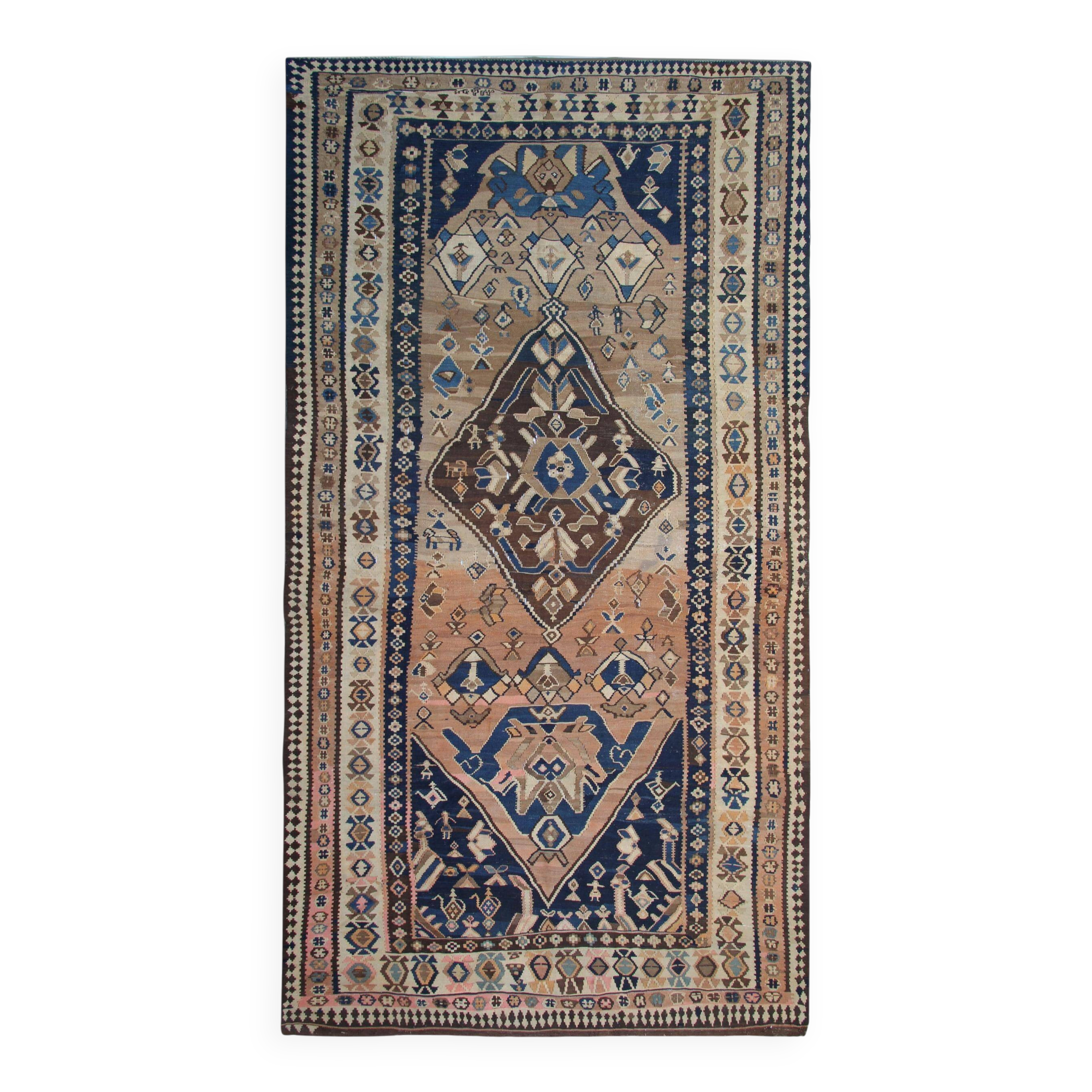 Rug Kilim Brown Wool Antique Karabagh Carpet Traditional Flat-Woven Area Rug