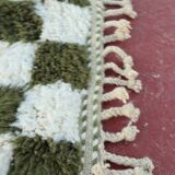 Beni Ouarain rug in Khaki Green and Cream Checkerboard, Handmade, 250x150cm