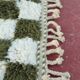 Beni Ouarain rug in Khaki Green and Cream Checkerboard, Handmade, 250x150cm