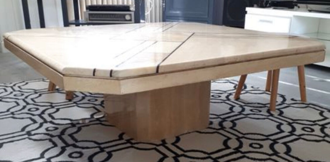 Vintage coffee table from the 80s in travertine and onyx made in italy