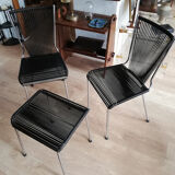 Suite of 6 Chairs and 1 Scoubidou stool André MONPOIX 1960