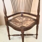 Fauteuil bois assise paille, de type couillard