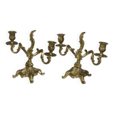 Pair of bronze rocaille candlesticks