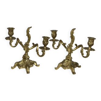 Paire de chandeliers rocaille en bronze