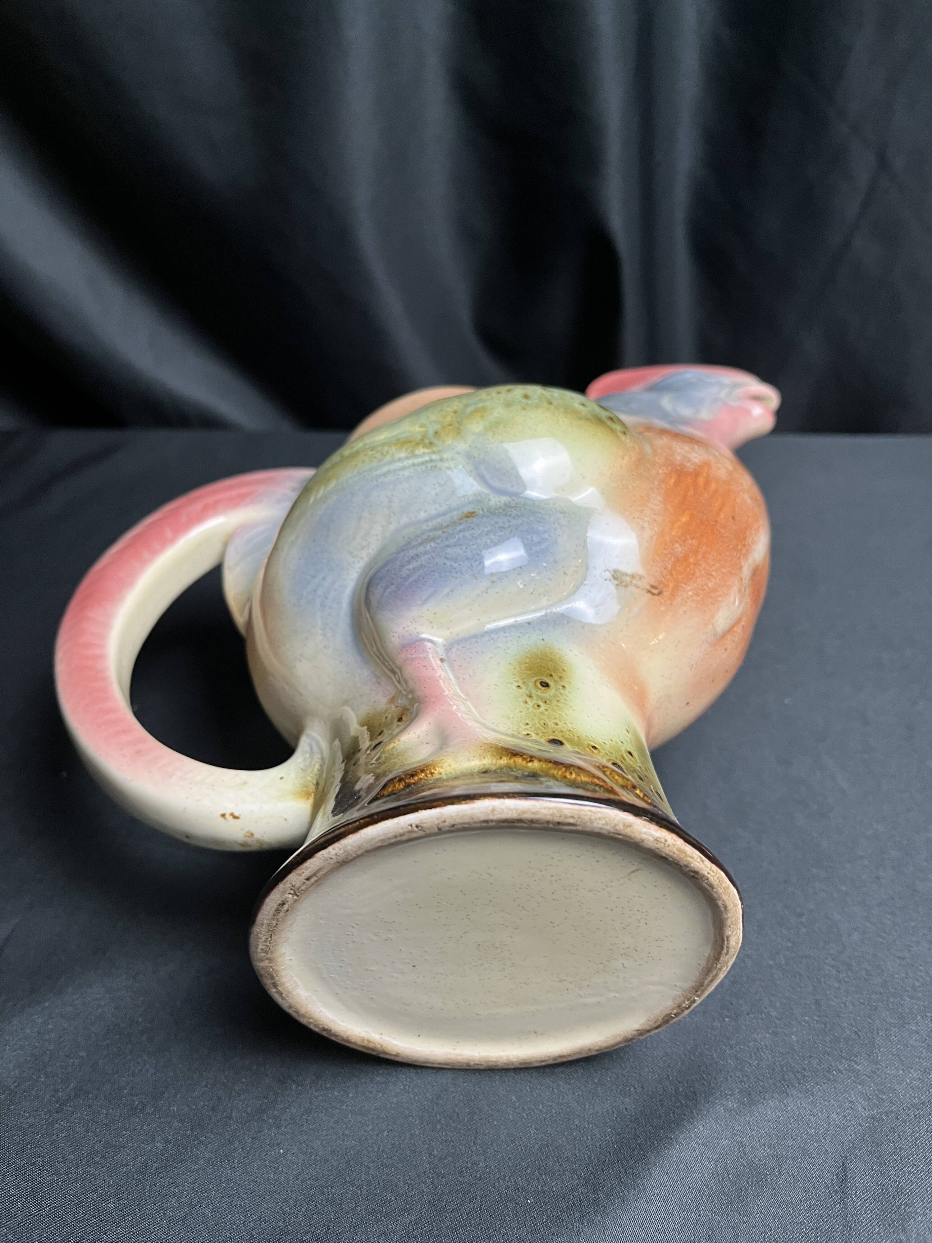 Polychrome earthenware rooster pitcher, 20th century