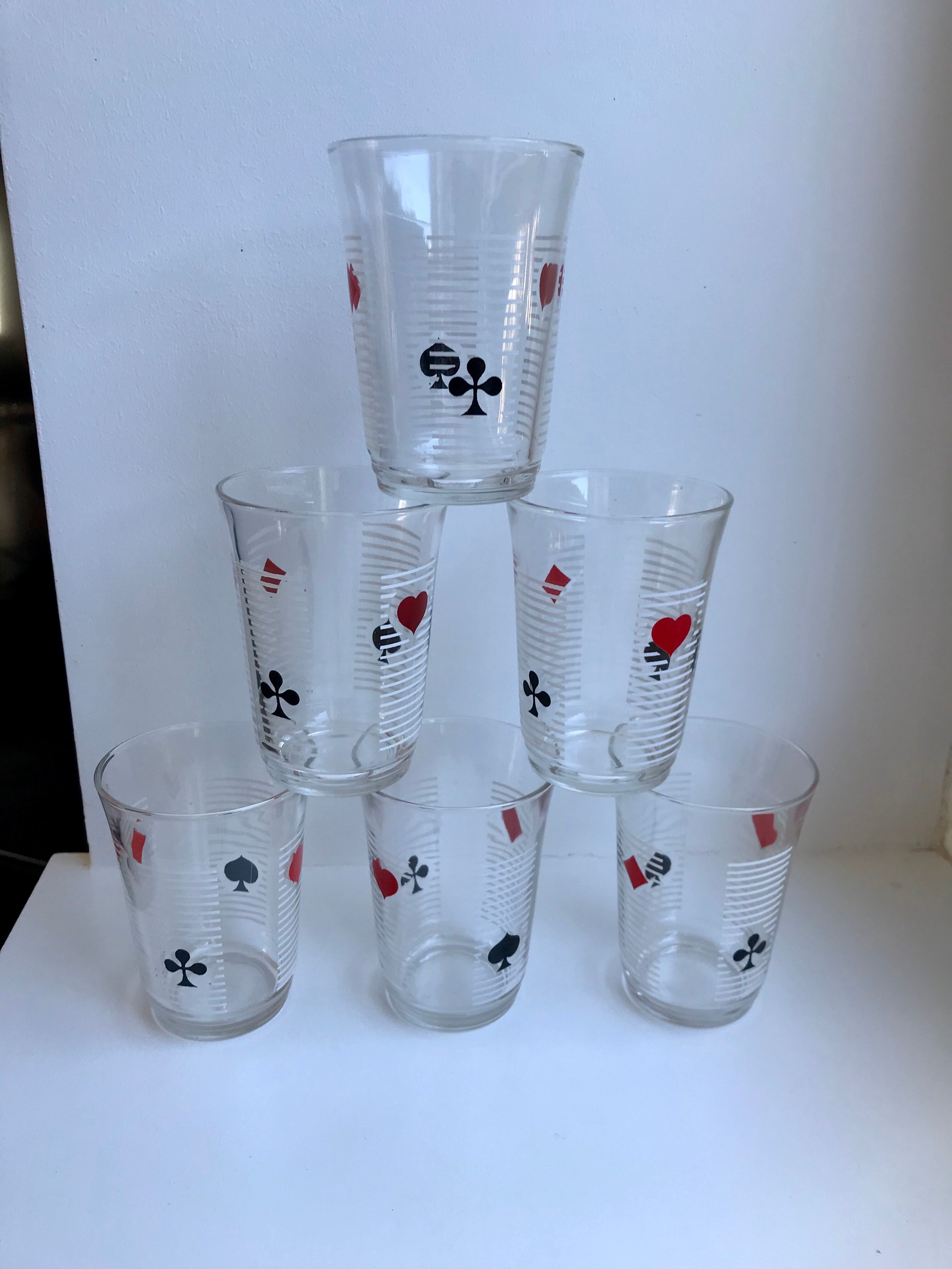 Set of 6 water glasses card games 70s