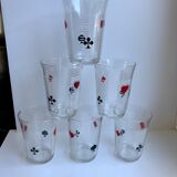 Set of 6 water glasses card games 70s
