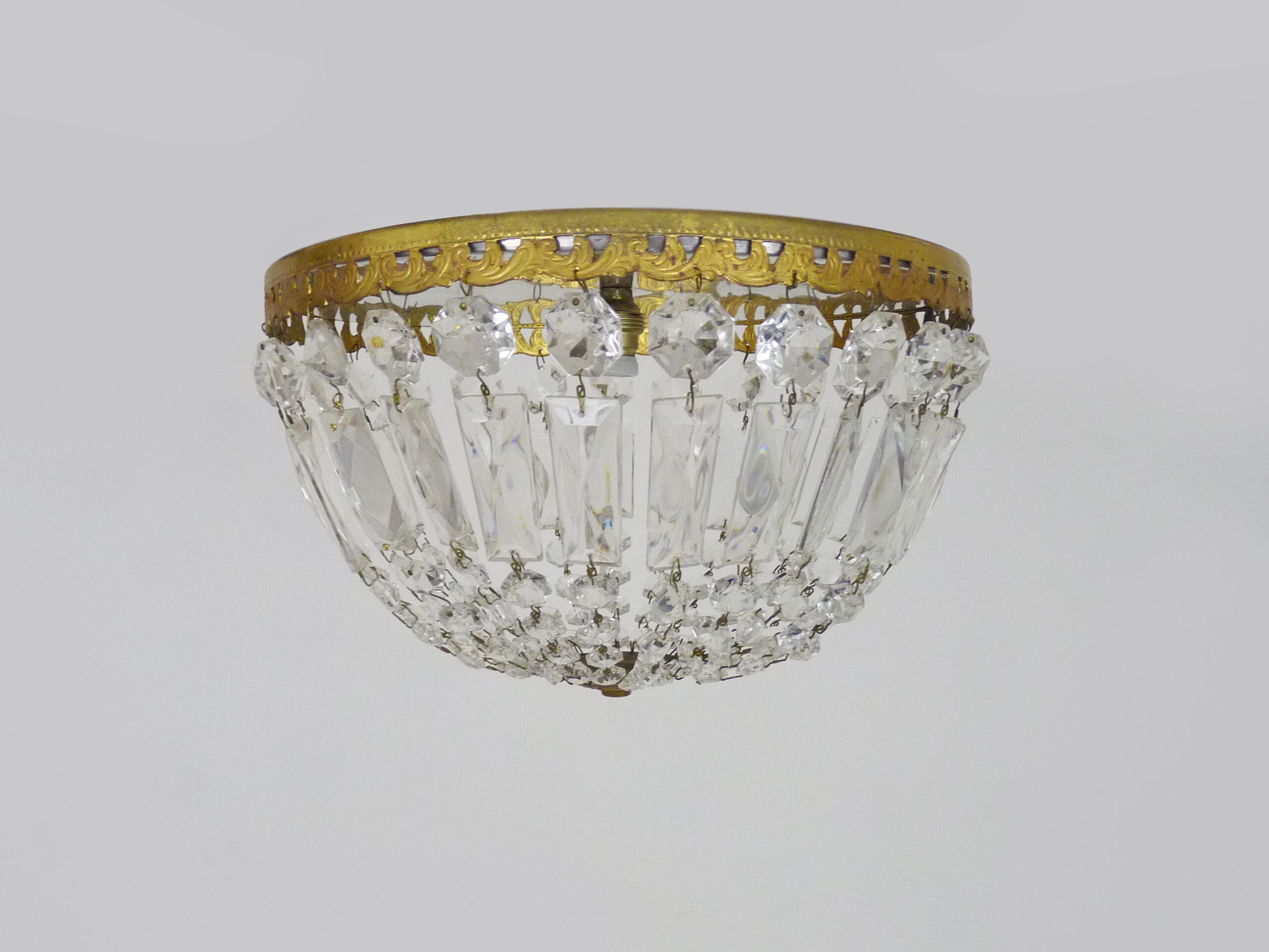 Old ceiling lamp crown, half basket glass grapevines, style Louis XVI