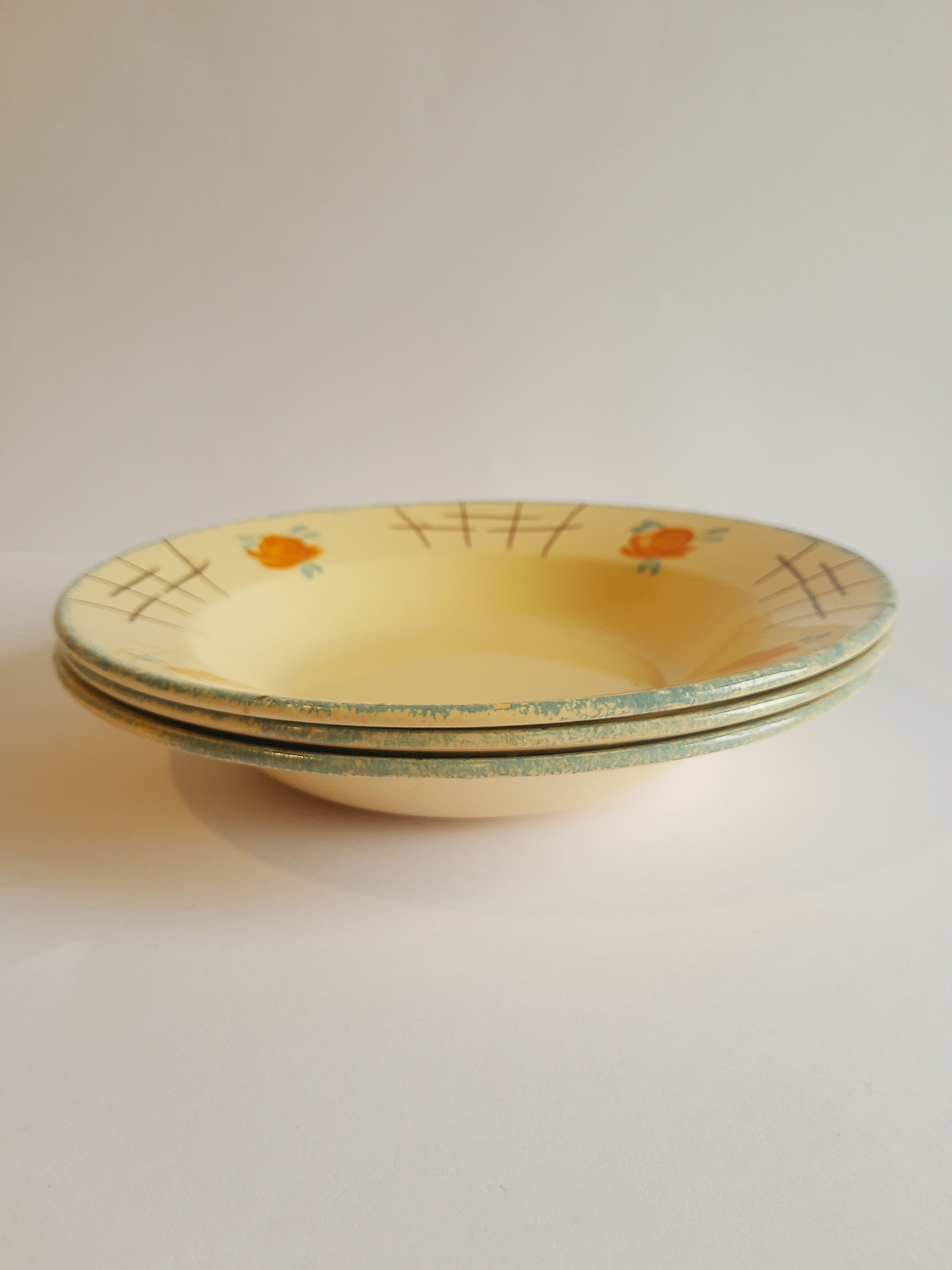 Set of 3 vintage old soup plates