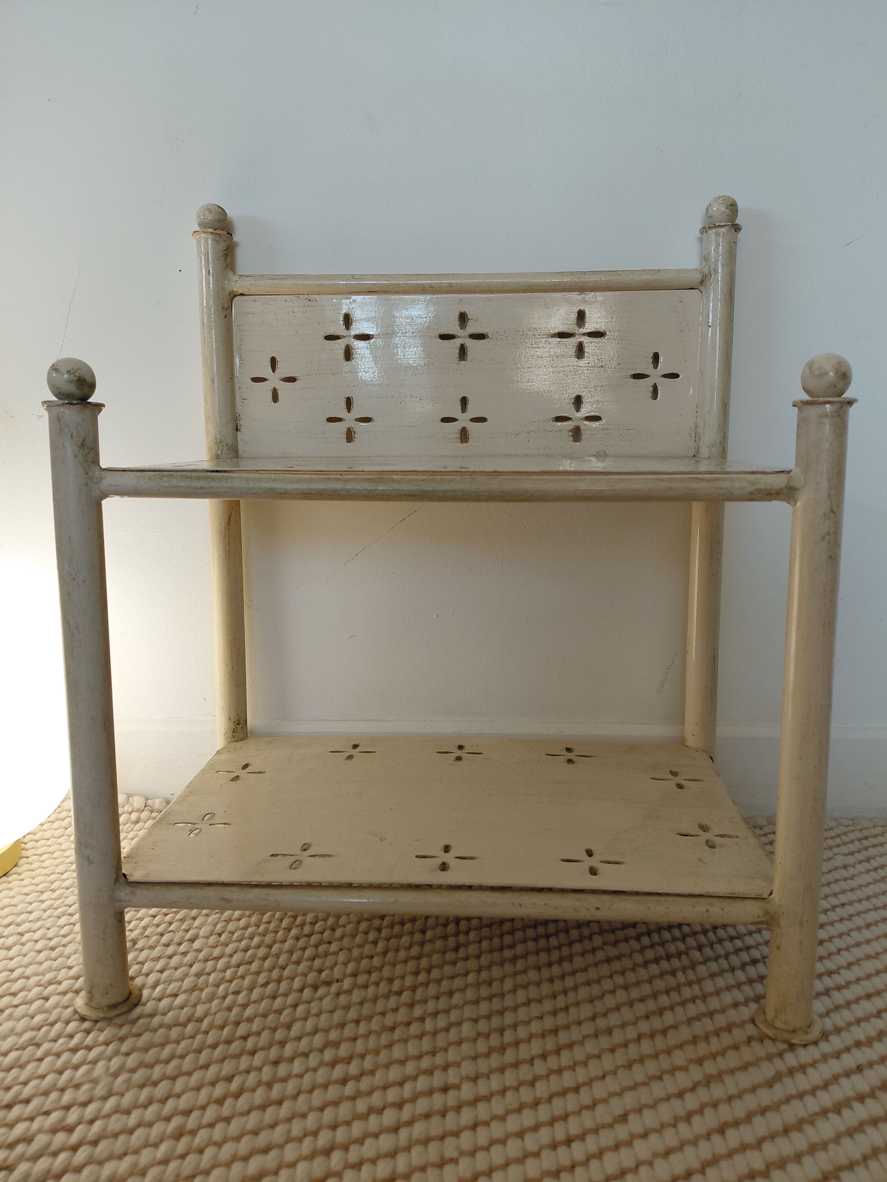 Perforated metal bedside table, 1950s-60s