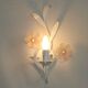 French vintage white metal double wall light with pink glass flowers 5438.