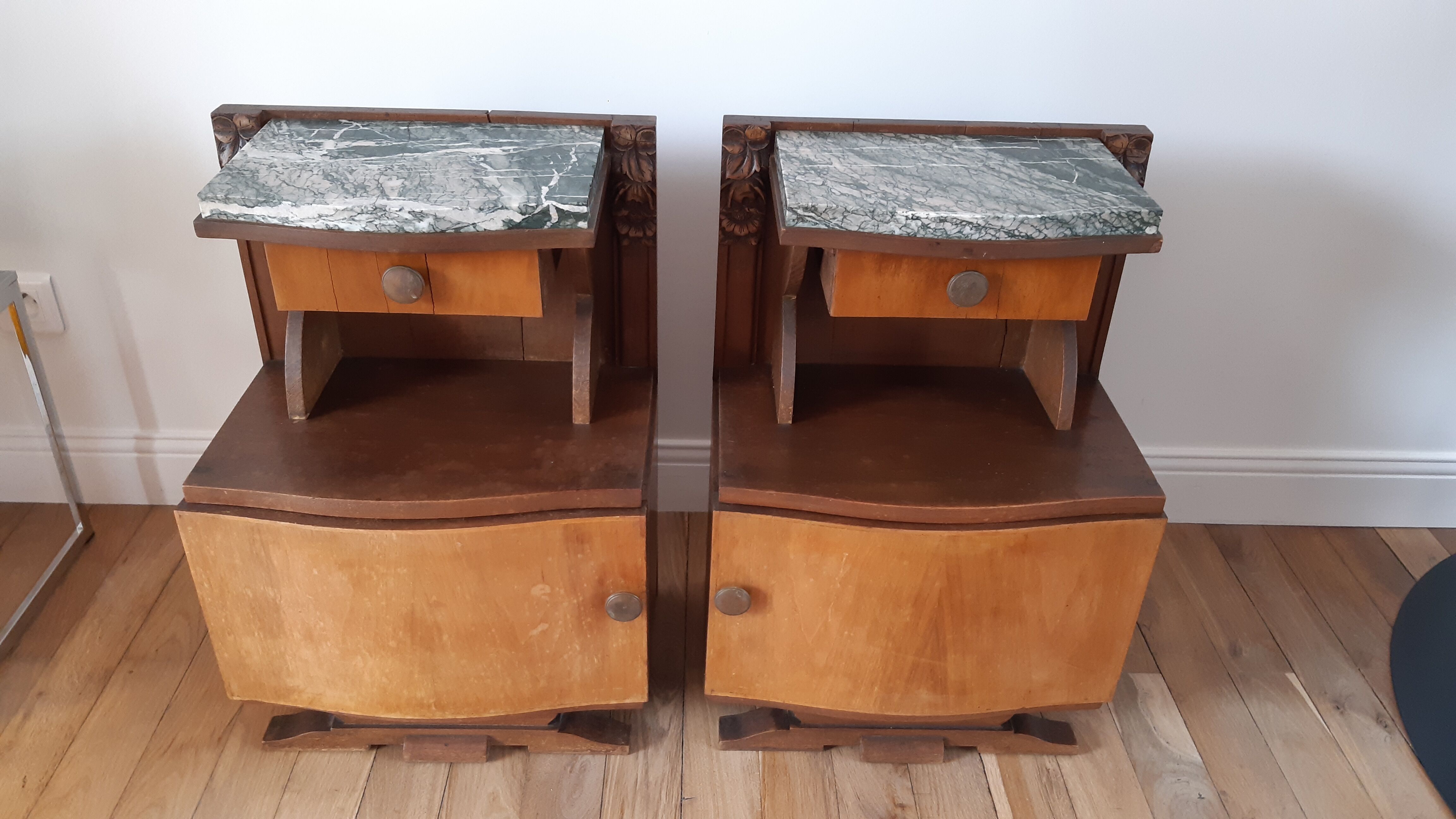 Duo of bedside tables in beech wood art deco 30s