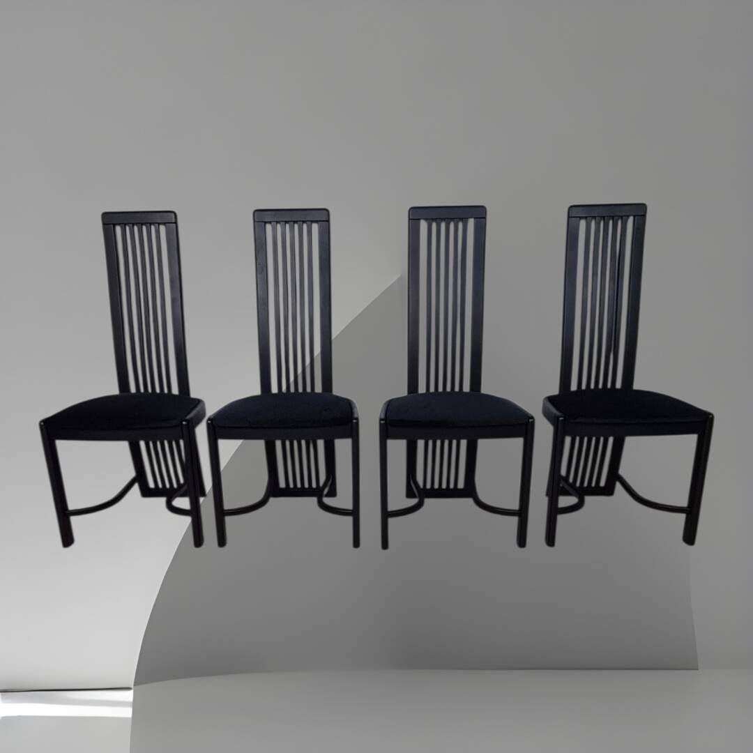 Set of four high "Slat back" chairs - Italian design 1980s