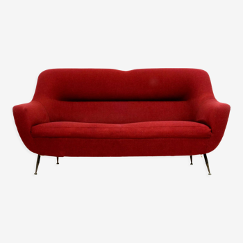 Canapé courbé vintage en laine rouge, Italie 1950