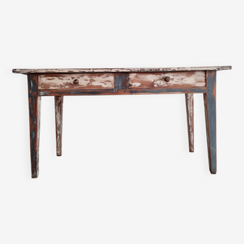 Old patinated farm table with 2 drawers