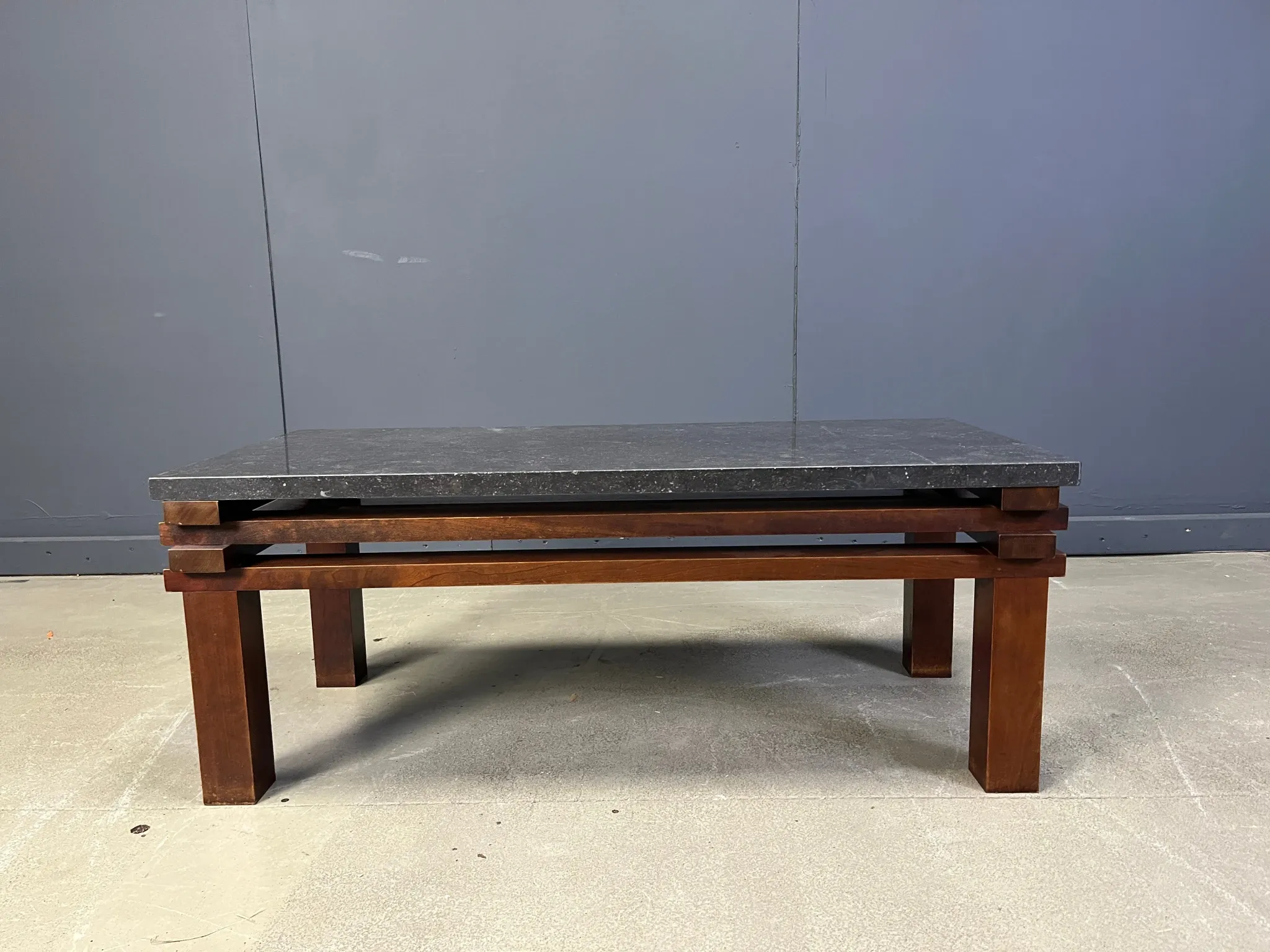 Vintage wooden and stone top coffee table, 1970s