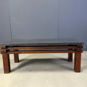 Vintage wooden and stone top coffee table, 1970s