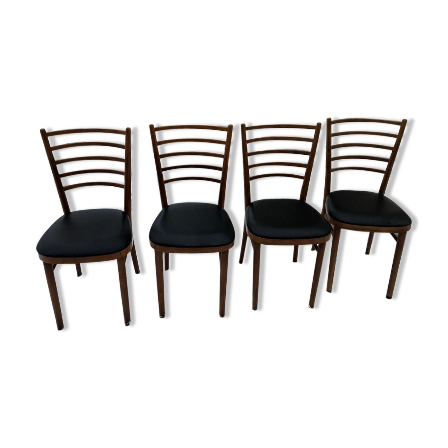 Vintage 60s slatted chairs and leatherette