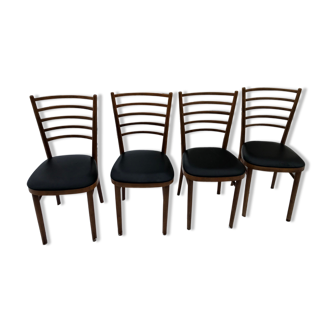 Vintage 60s slatted chairs and leatherette
