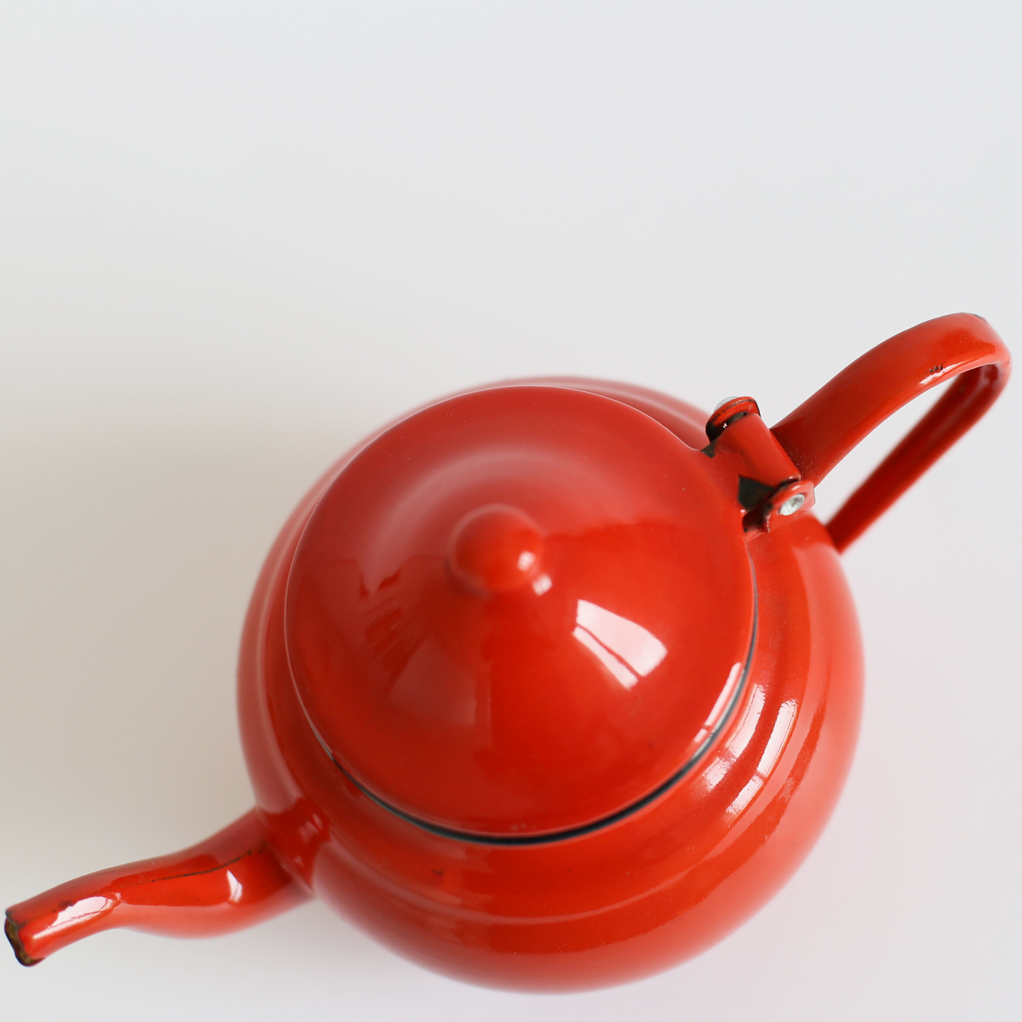 Red enamel teapot