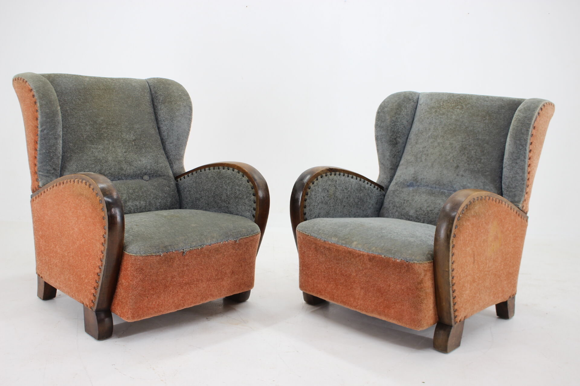 1940s Pair of Large Wing Chairs, Czechoslovakia