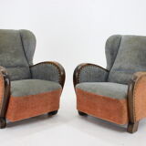 1940s Pair of Large Wing Chairs, Czechoslovakia