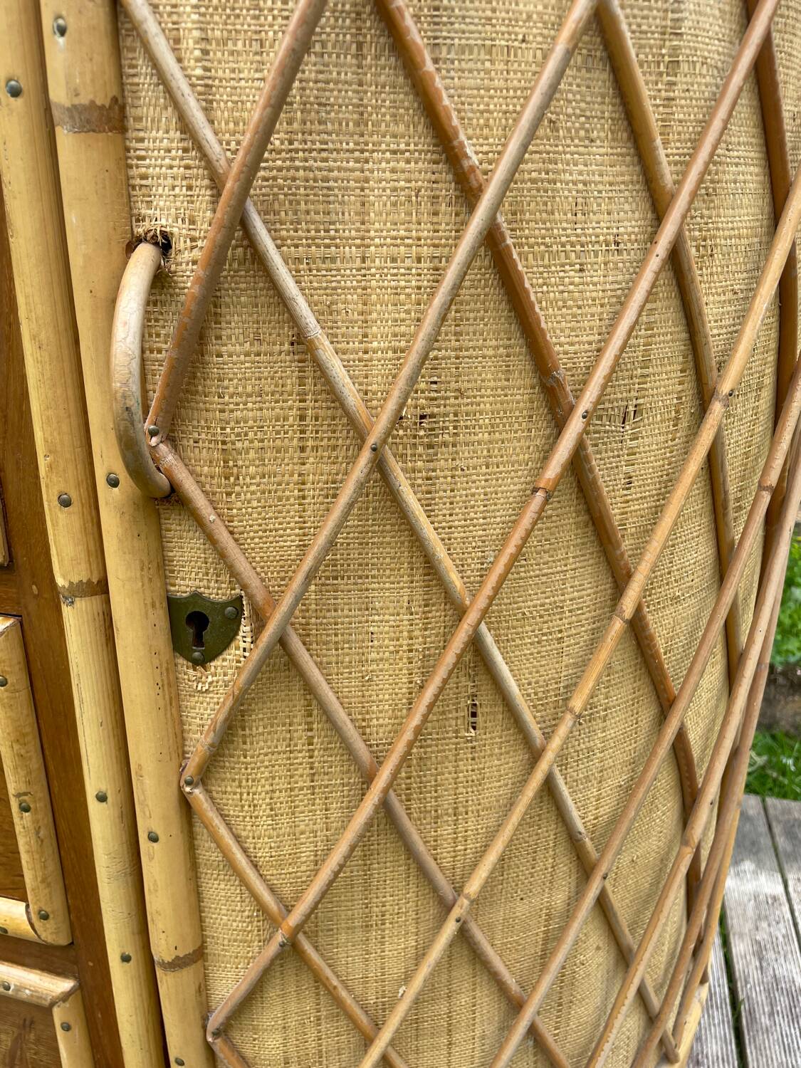 Vintage rattan and oak sideboard 1960-70