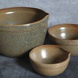 Three nesting pottery salad bowls in glazed stoneware