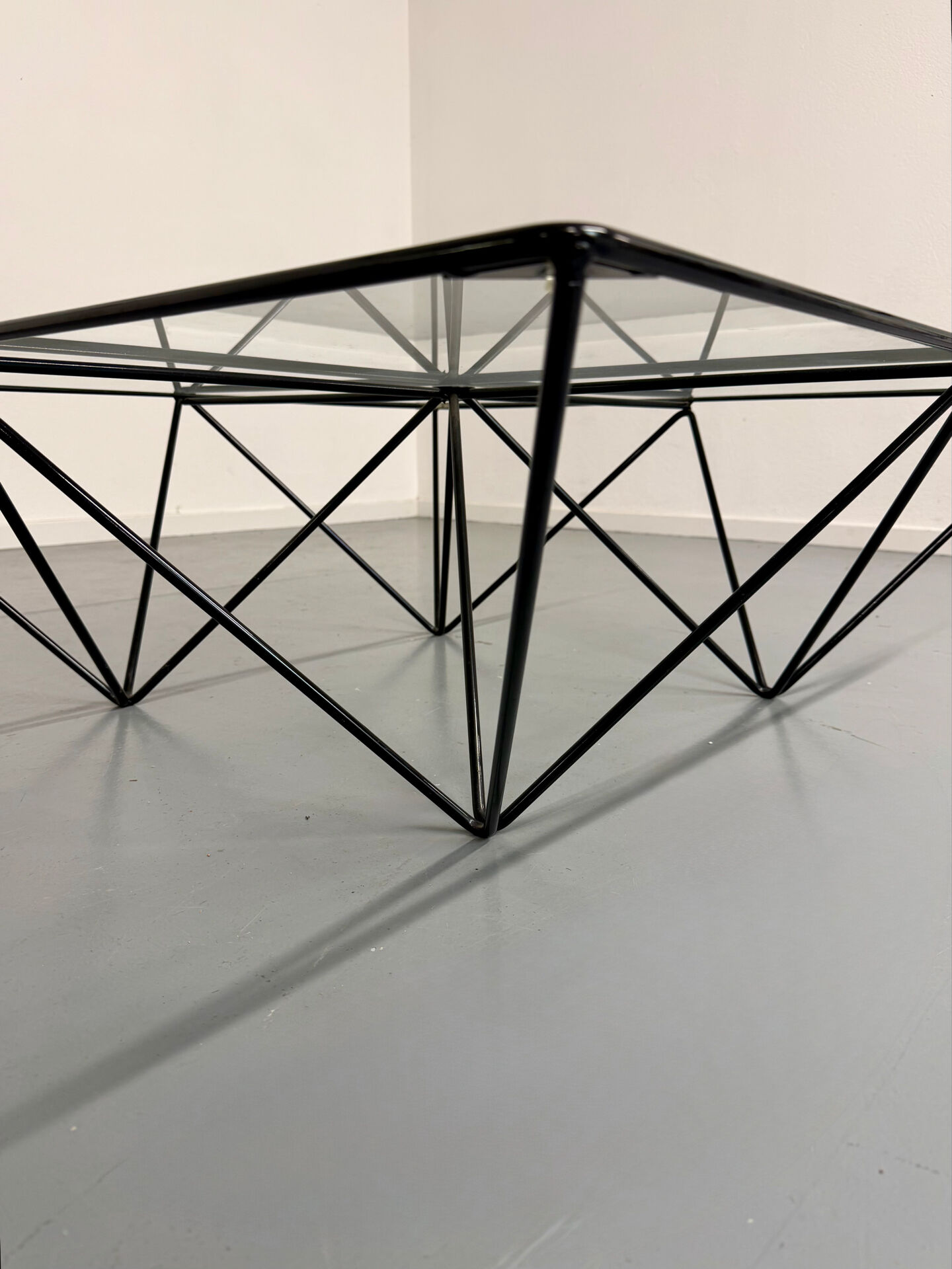 Vintage 1980s Italian architectural design metal coffee table.