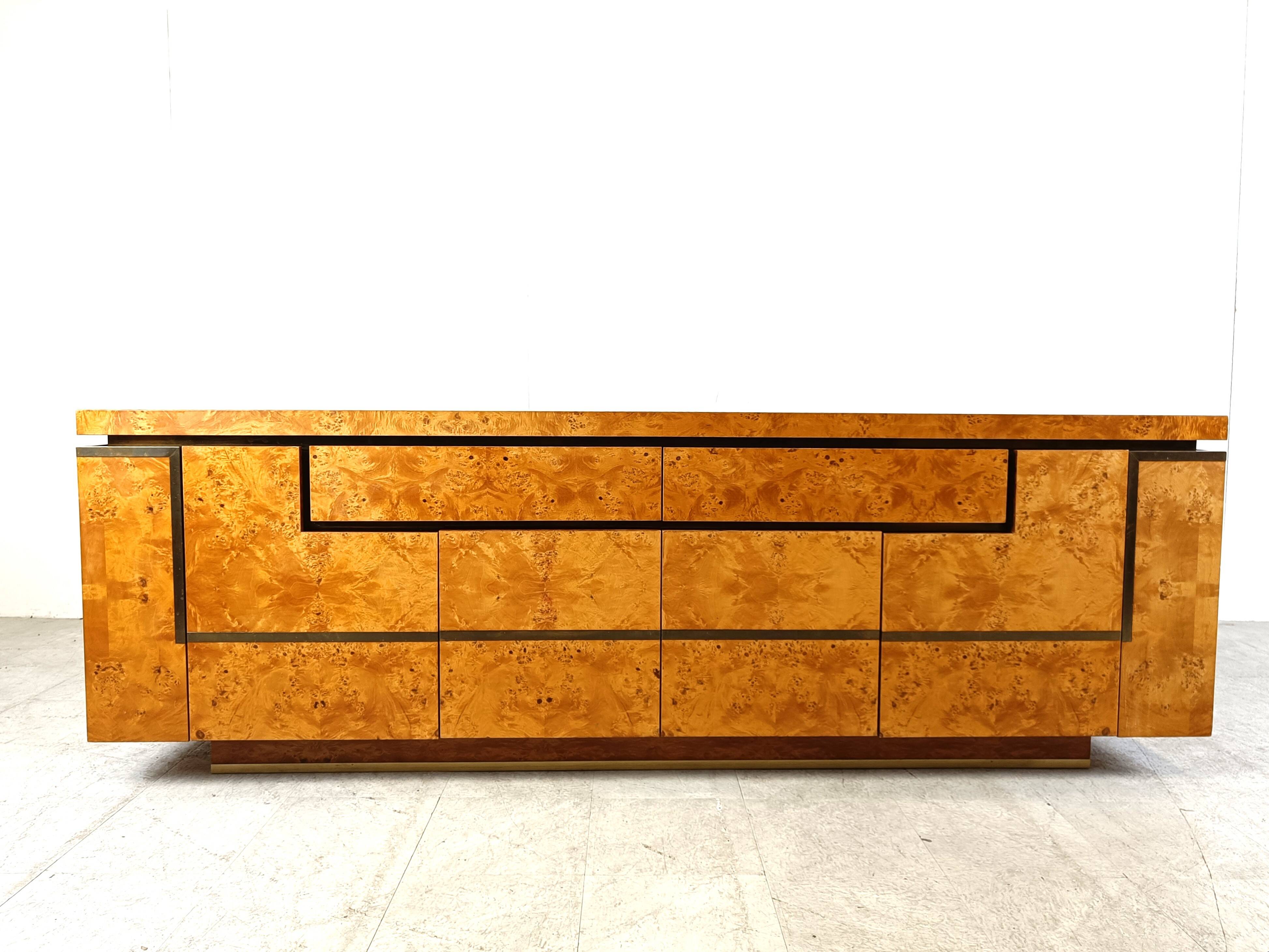 Burl wood credenza by Jean Claude Mahey, 1970s