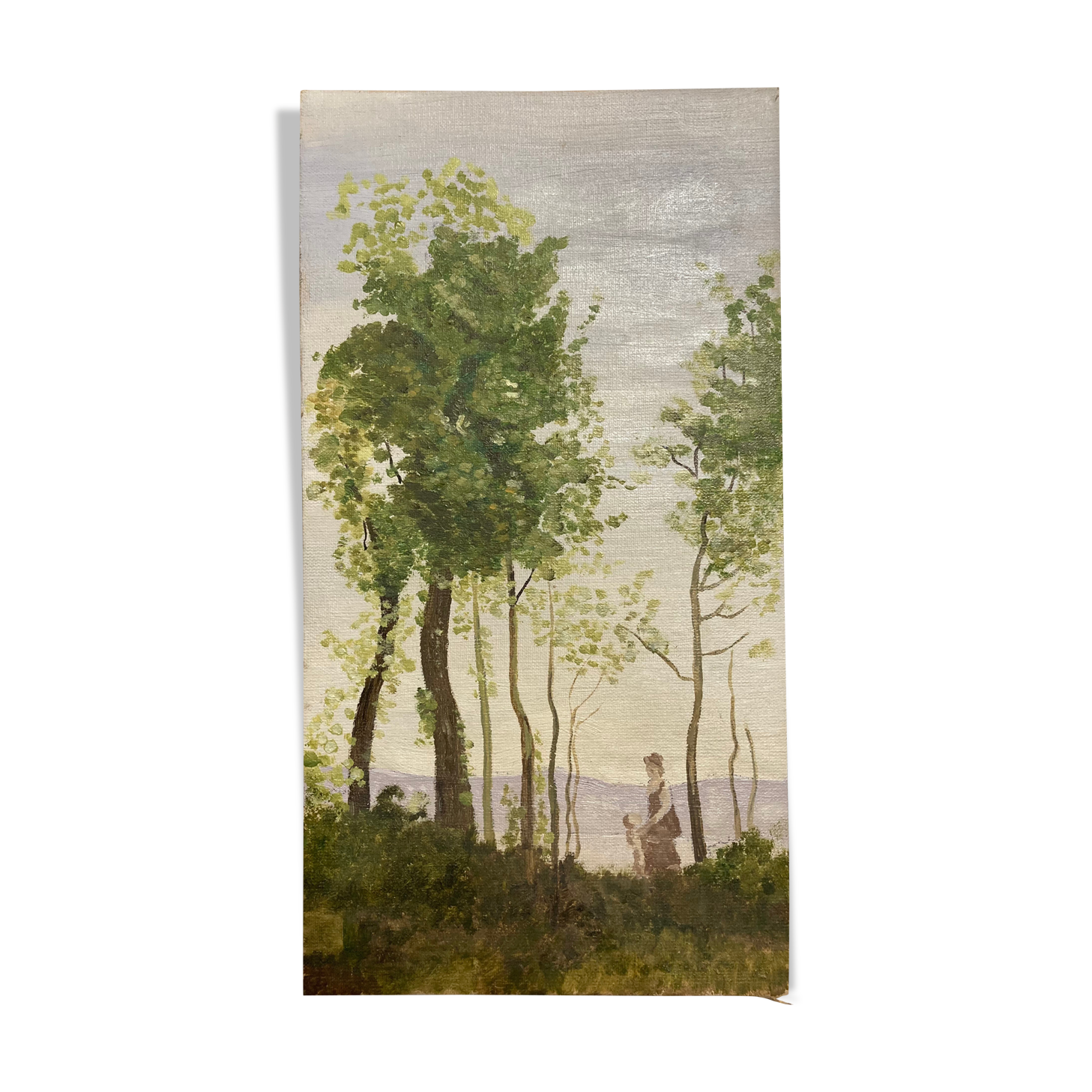 Oil on cardboard romantic landscape