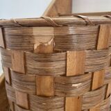 Corbeille à papier tissée en osier et bois ovale