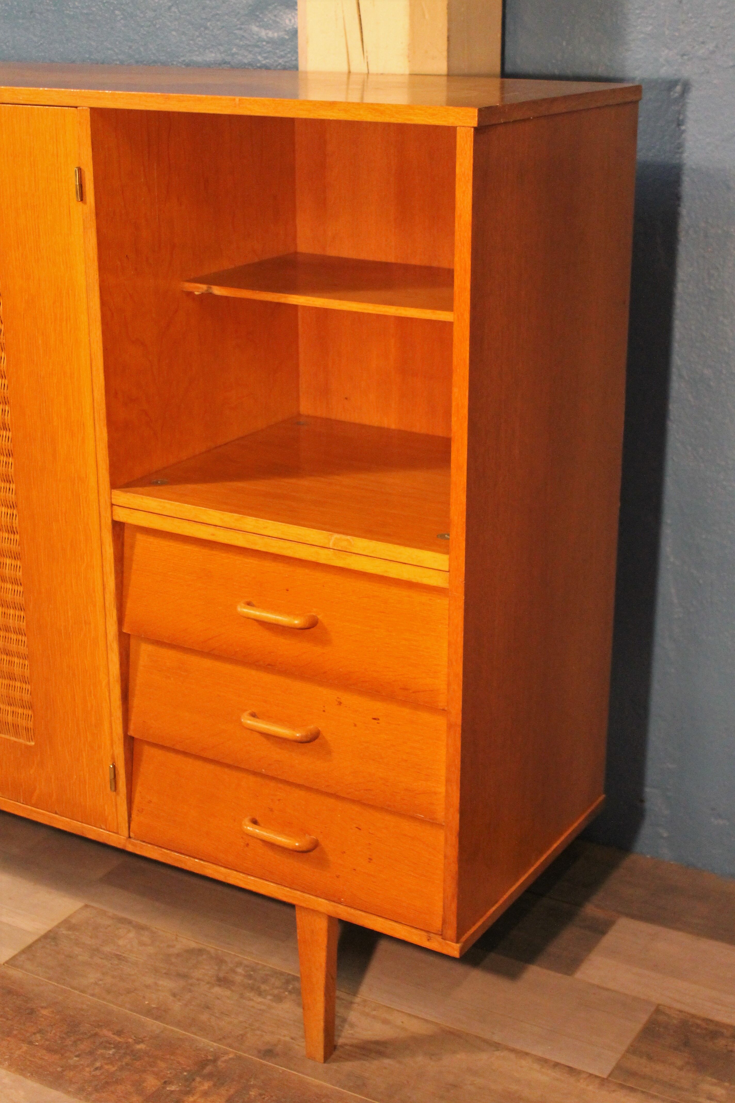 Child wardrobe wood & rattan 1960