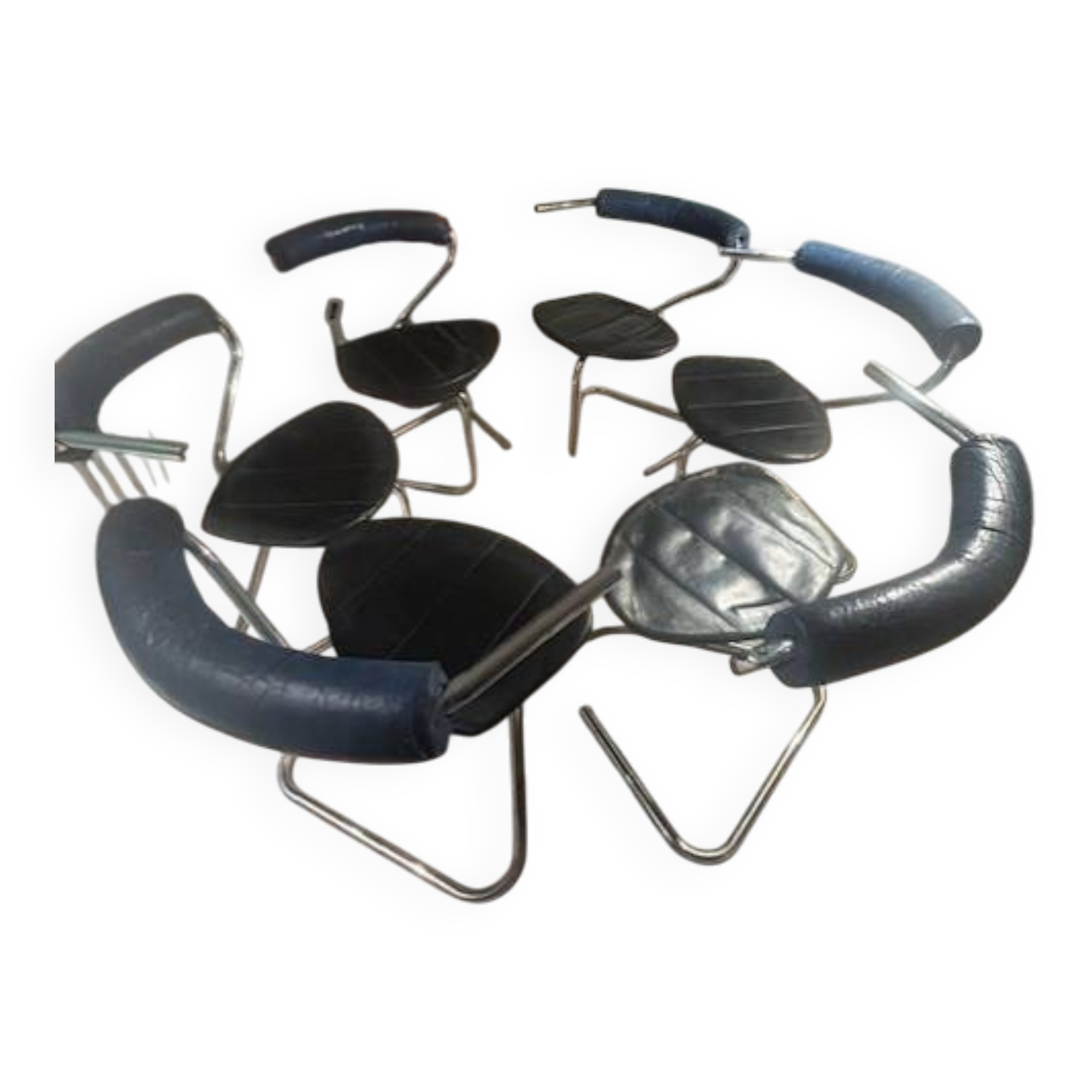 Steel and leather designer chairs - 1980s - Stefan Wewerka