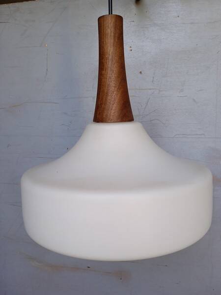 Louis Kalff pendant lamp ep 1960 Scandinavian glass and teak