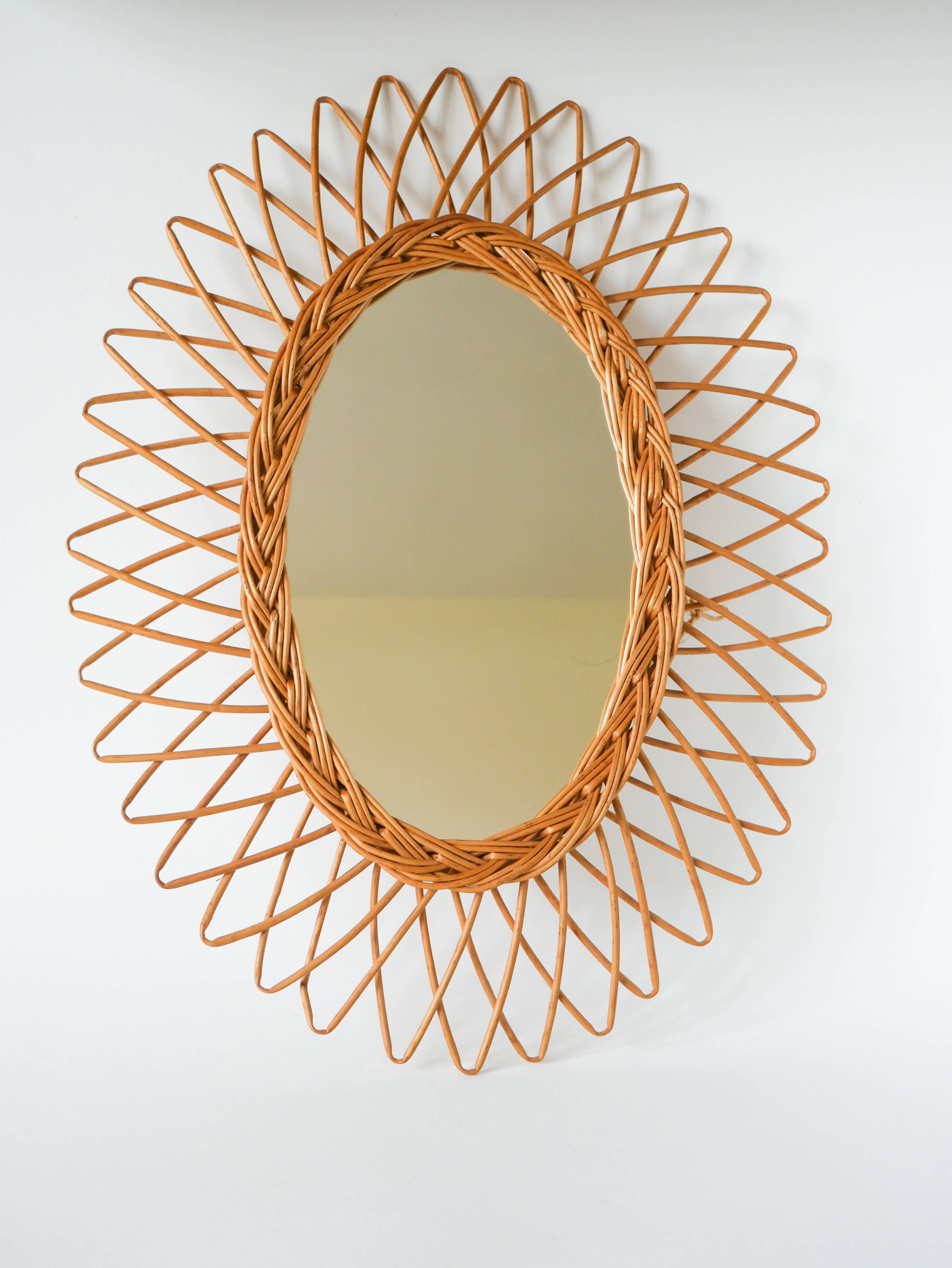 Vintage rattan mirror, 1960s