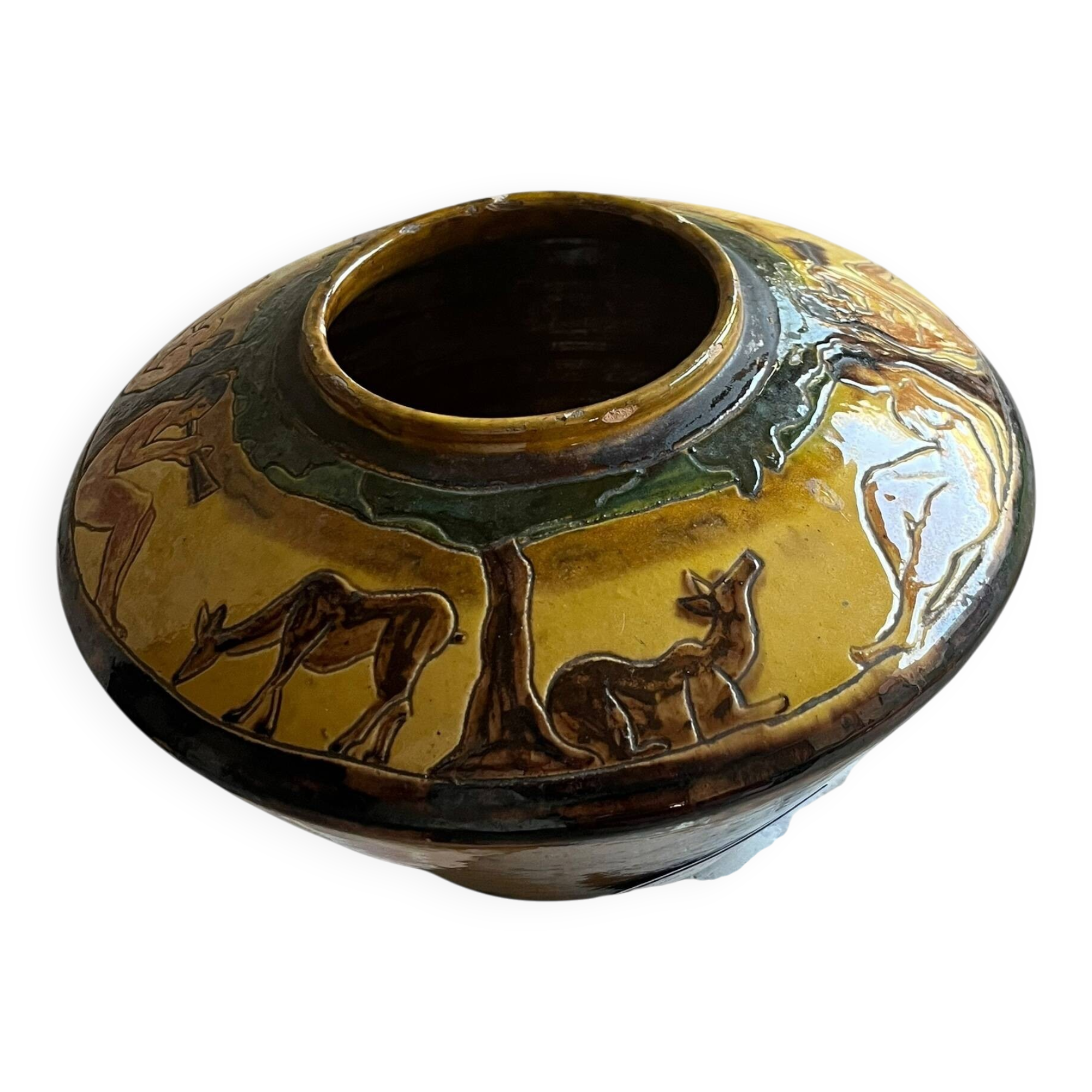 Chomel. 1931. Art Deco vase “Garden of Eden”. Glazed terracotta, 16 cm high