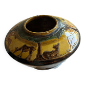 Chomel. 1931. Vase Art Deco “Jardin d’Eden” . Terre cuite vernissée h 16 cm