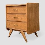 Vintage chest of drawers with compass feet, raw oak, 1960