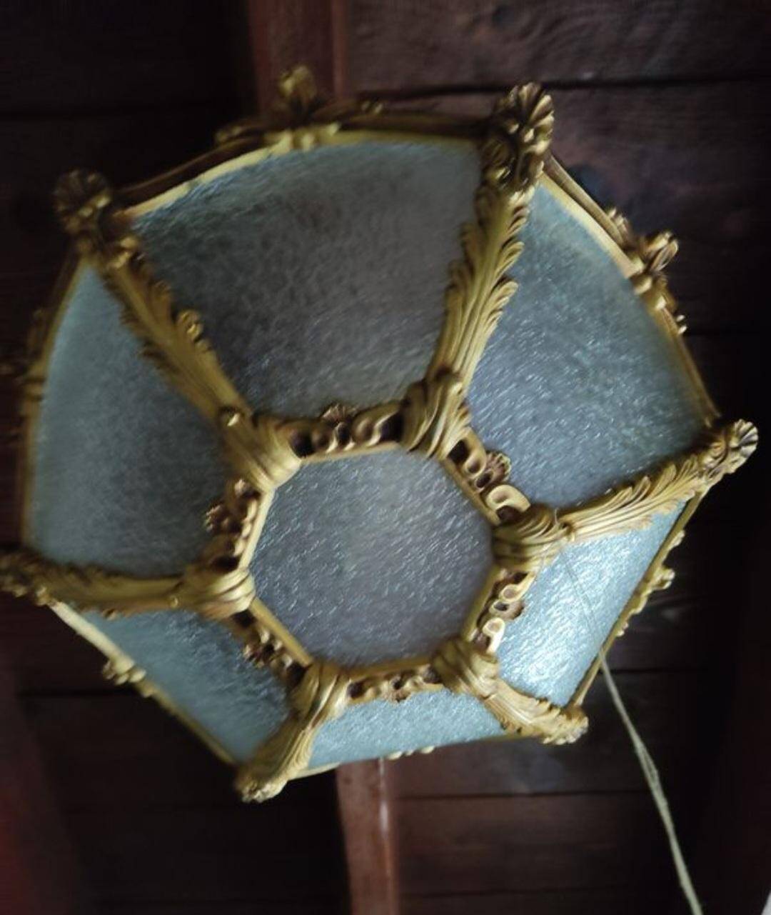 Bronze-gilded ceiling light and glass – Louis XV style