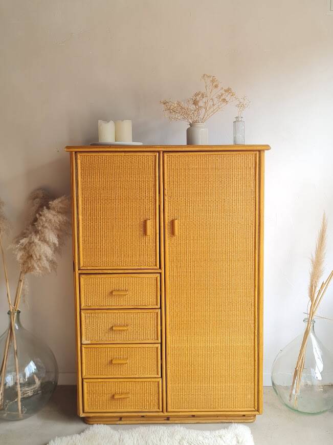 Vintage rattan wardrobe